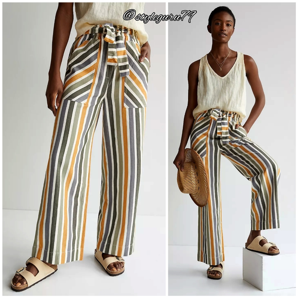 Anthropologie, Maeve Paperbag Wide-Leg Striped Pants
